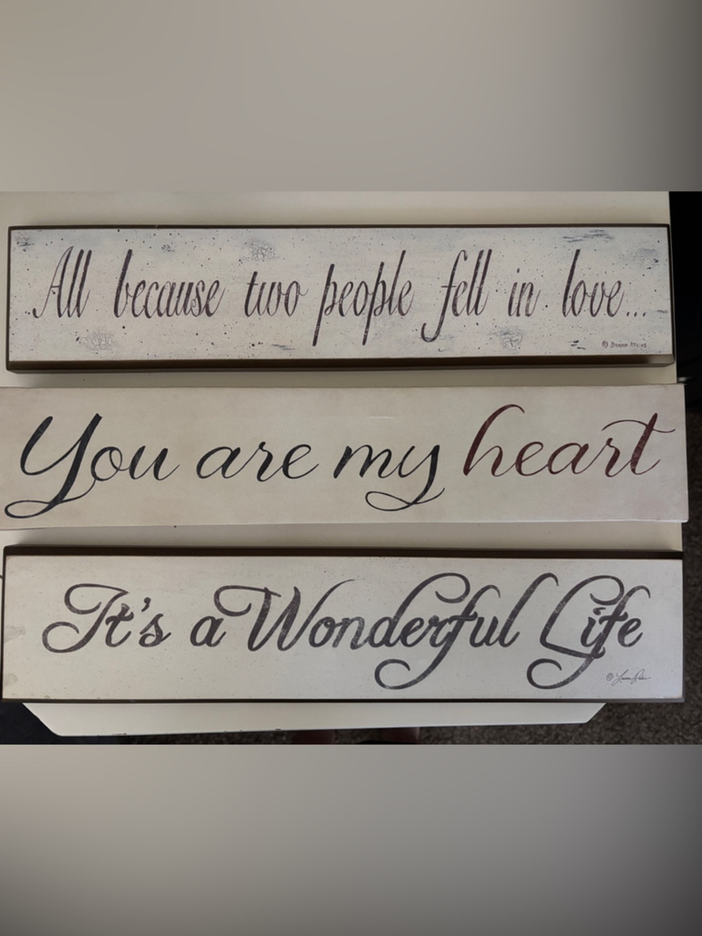 3- Rustic Script Wall Signs Set - Cream and Black